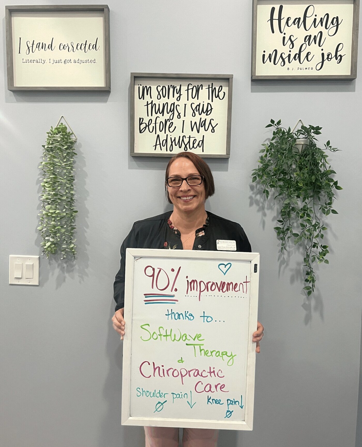 An Experience Health & Wellness Center patient sharing their shoulder-pain relief results